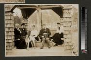 Maria Eastman and guests in gazebo, Oak Lodge trip