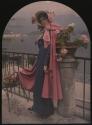 [Woman in pink cape and bonnet]