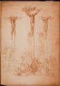 Reproduction of a 15th century italian drawing (Leonardo?) of three crucified figures
