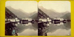 Suisse. Vallée de Poschiavo. Bains de Leprese, le petit Pic Vérona et le Pic Sassalmasone.