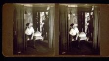 [Interior: Wally Clendenen seated on bed, Will Connell standing in door frame]