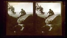 [Wally Clendenen with "Colt Woodsman pistol", Vasquez Rocks, California]