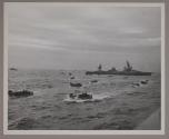 [Landing craft and U.S. Navy Cruiser off the French coast]