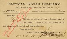 Kodak postcard alerting customer they received his order