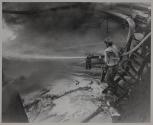 As the flames recede, the ship's carpenter moves down to the main deck to fight the flames.