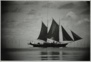 [Ship with sails seen through telescope]