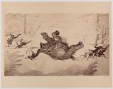 Photographic copy of a sketch "Hunting the Hairy Mammoth" by Ernest Grisel (?)