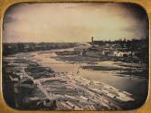 [Logging operation on river]