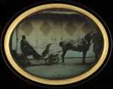 [Jean-Gabriel Eynard in a horse-drawn carriage in front of the Beaulieu stable, shed and dovecote]