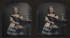 [Girl with basket of flowers]