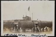[People standing in front of a World War I submarine]