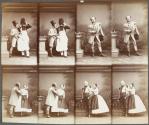 [Four men and one woman in theatrical clothing]