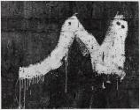 [Wash of white paint on dark wall]