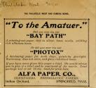 Alfa Paper Co. advertisement for Bay Path & Photox Papers