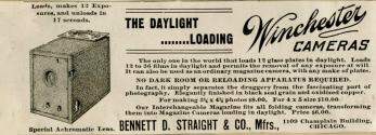 Bennett D. Straight & Co. advertisement for the Daylight Loading Winchester Camera