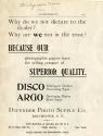 Defender Photo Supply Co. advertisement for Disco & Argo Papers