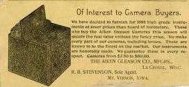 Advertisement for Aiken Gleason Cameras