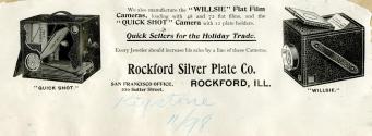 Rockford Silver Plate Co. advertisement for Willsie & Quick Shot Cameras