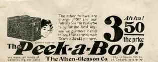 Aiken Gleason Co. advertisement for the Peek-a-Boo Camera