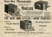 Manhattan Optical Co. advertisement for Montauk, Night-Hawk & Bo-Beep Cameras