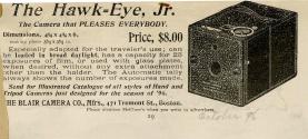 Blair Camera Company advertisement for the Hawk-Eye Jr. Camera