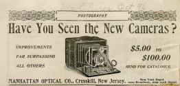 Manhattan Optical Co. advertisement for their new, improved cameras