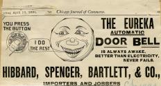 Magazine advertisement for the Eureka Automatic Door Bell featuring slogan "You press the button, I do the rest"