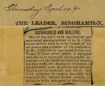 Newspaper article regarding studio & store of G. N. Cobb in Binghamton