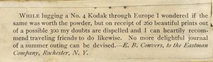 Magazine article featuring endorsement for the No. 4 Kodak Camera