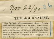 Magazine clipping regarding Sam W. Wall's book of travel photographs taken with his Kodak