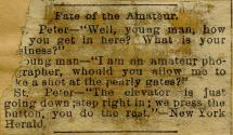 Joke from newspaper referring to St. Peter & Kodak's "You press the button, we do the rest" slogan