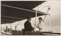 Eleanor Eastwood taking tea on yacht, Labrador Trip