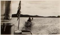 Men in boats being towed, Labrador Trip