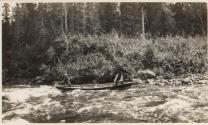 Poling canoe over rapids, Labrador Trip