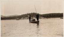 Camping companions in boat, Labrador Trip
