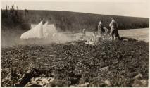 Camp scene beside shore, Labrador Trip