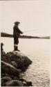 Companion fishing on rock, Labrador Trip