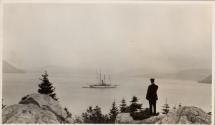 View of bay, yacht in distance, Labrador Trip