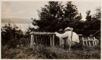 Camping companion & wood table at campsite, Labrador Trip