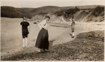 Mary Mulligan on shore overlooking bay, Labrador Trip