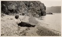 Woman on rocky beach, Labrador Trip