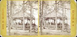 [Gazebo in wooded area, possibly in Leroy, New York]