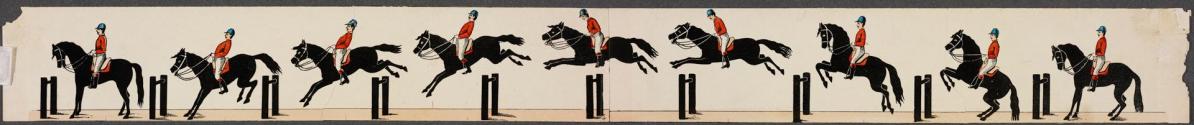 [Man on horseback jumping fence]