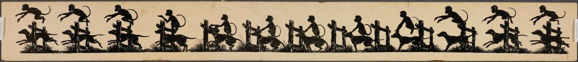 [Silhouette of monkey riding a dog]