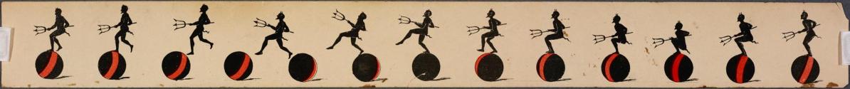 [Devil stepping from one ball to another]