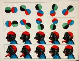 [2 balls rotating around each other, one green and black and the other red and blue; man sticking out tongue]