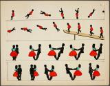 [Figure spinning jumping off board and spinning through air; couple dancing]