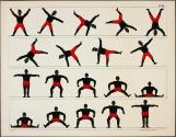 [Figure doing cartwheel; figure doing the splits]