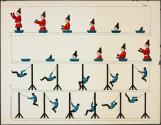 [Figure rises from blue bowl and raises fists; figure on swing]