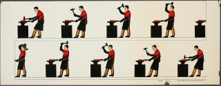 [Blacksmith using anvil]